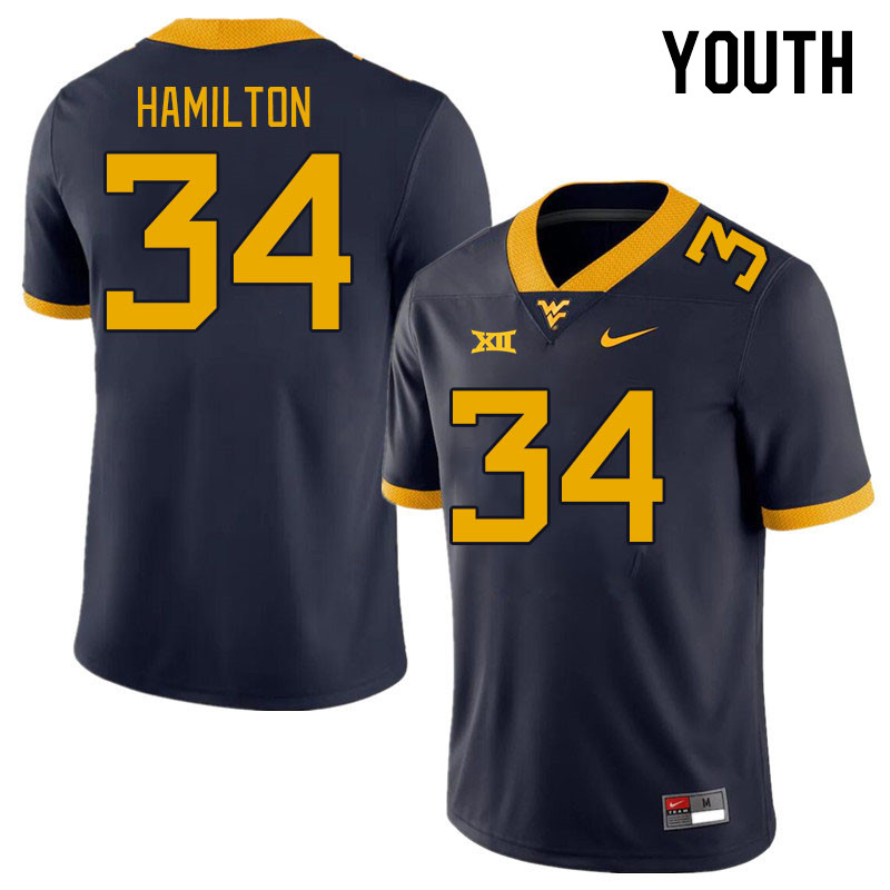 Youth #34 Luke Hamilton West Virginia Mountaineers College Football Jerseys Stitched Sale-Navy